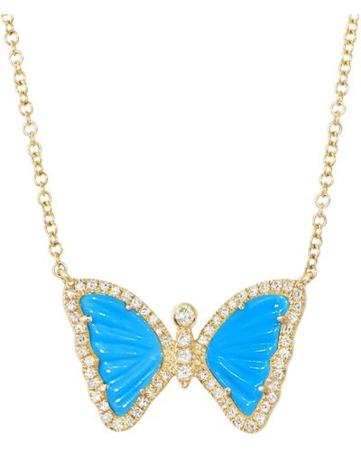 KAMARIA Mini Turquoise Butterfly Necklace With Diamonds - Blue