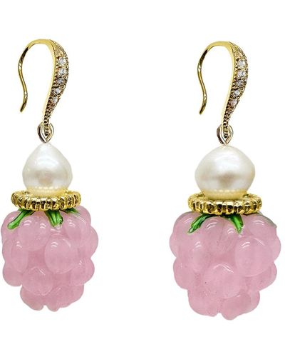 Farra Pink Raspberry With Freshwater Pearls Earrings