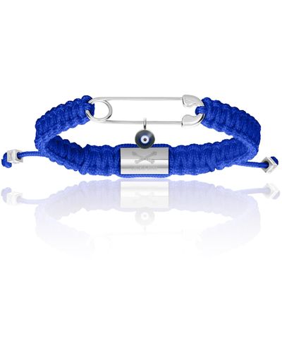 Double Bone Bracelets Silver Safety Pin With Polyester Bracelet - Blue