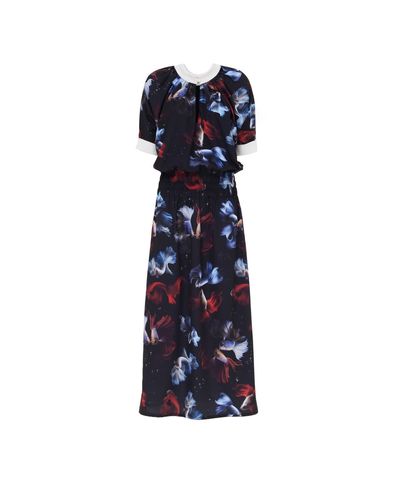 Julia Allert Printed Ankle-length Dress With Elastic Waistband - Blue