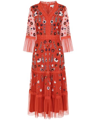 Frock and Frill Ria Floral Sequin Midi Dress - Red