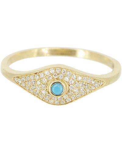 KAMARIA Evil Eye Ring With Turquoise & Diamonds - Metallic