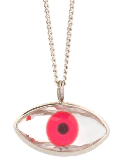 Ebru Jewelry Red Glass Evil Eye Sterling Silver Necklace - Pink