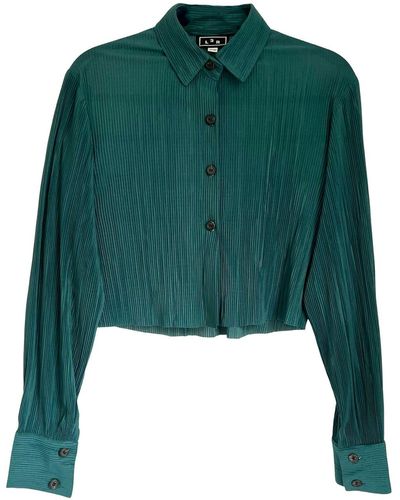 L2R THE LABEL Cropped Pleated Shirt - Green