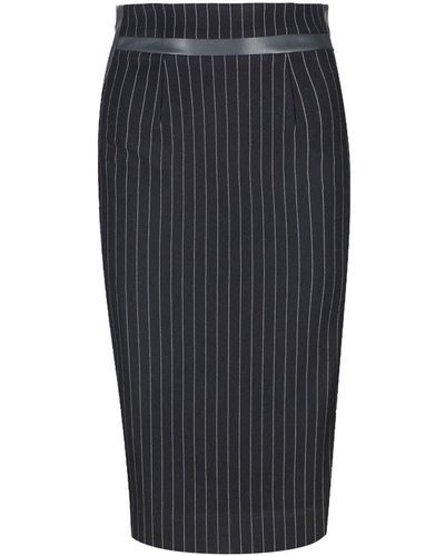 Conquista Striped Pencil Skirt With Leather Detail - Gray