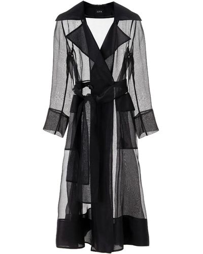 Lita Couture See Through Organza Trench Coat In - Black