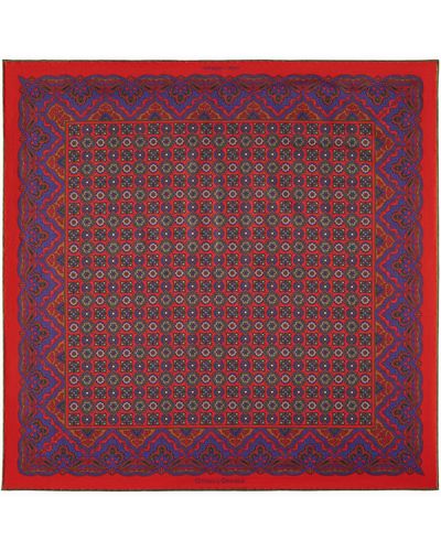 Otway & Orford 'millefiori' Silk Pocket Square In Red, Blue, Green & Off-white. Full-size. - Purple