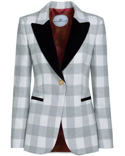 The Extreme Collection Gray Plaid Single Breasted Margot Blazer Tartan Double Pockets