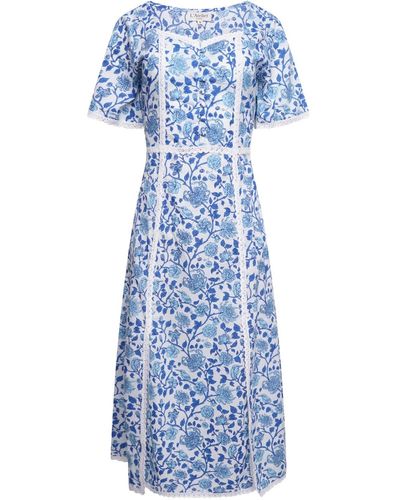 LAtelier London Serafina Floral Cotton Midi Dress With Side Splits - Blue