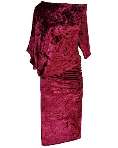 Jennafer Grace Bordeaux Crushed Velvet Angle Dress - Red