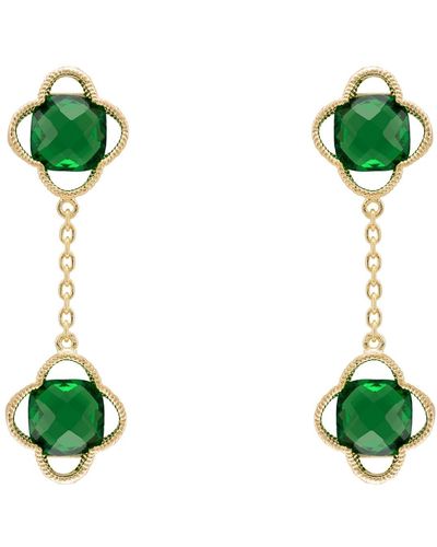 LÁTELITA London Open Clover Double Drop Earrings Gold Emerald - Green