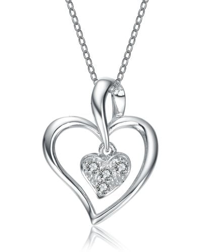 Genevive Jewelry Sterling Silver Cubic Zirconia Double Heart Necklace - Metallic