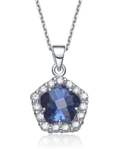 Genevive Jewelry Sterling Silver Blue And White Cubic Zirconia Flower Shape Necklace