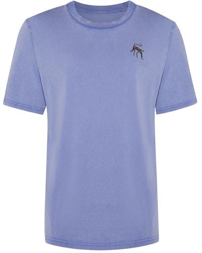 INGMARSON Monkey Embroidered Organic Cotton T-shirt - Blue