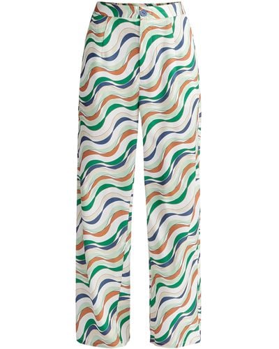 Paisie Wave Print Multicolor Pants - Green