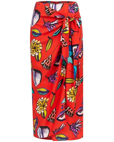 Marianna Déri Wrap Skirt With Flower Print - Red