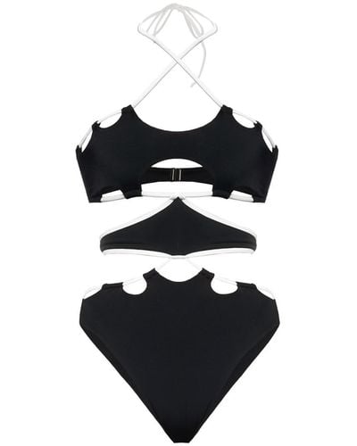 Selia Richwood Eudora And White Cut-out Swimsuit - Black