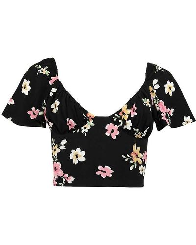 blonde gone rogue Flower Power Fitted Crop Top, Upcycled Viscose, In Flower Print - Black