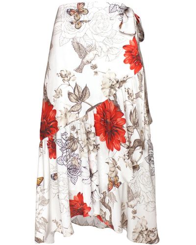 Lalipop Design Neutrals Floral Print Satin Wrap Skirt - White