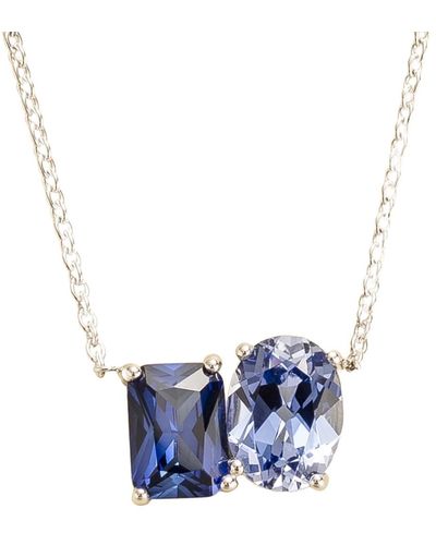 Juvetti Buchon White Gold Necklace Set With Blue Sapphire