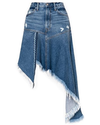 NOEND Mandy Frayed Hem Asymmetrical Denim Skirt In San Antonio - Blue