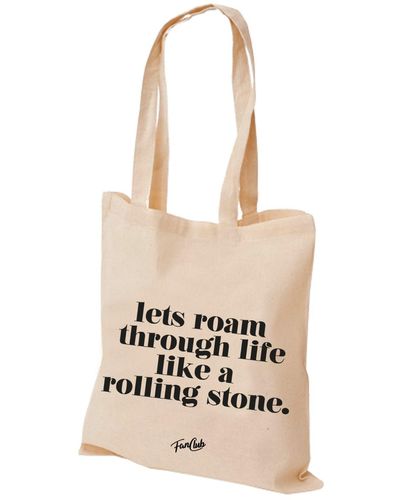 Fanclub Neutrals Lets Roam Through Life Like A Rolling Stone Slogan Cotton Tote Bag - Natural