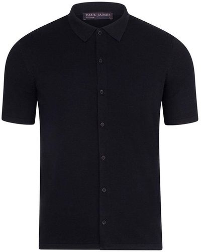 Paul James Knitwear S Cotton Short Sleeve Marshall Shirt - Blue