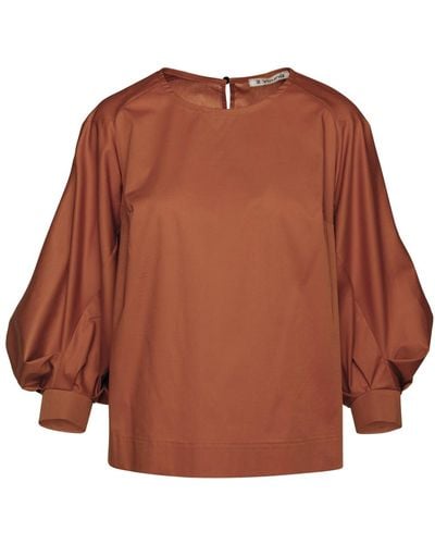 Conquista Chocolate Top With Bishop Sleeves In Sustainable Fabric. - Brown