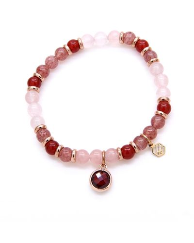 Jadeite Atelier Rose Quartz Red Chalcedony Strawberry Quartz Beaded Bracelet With Garnet