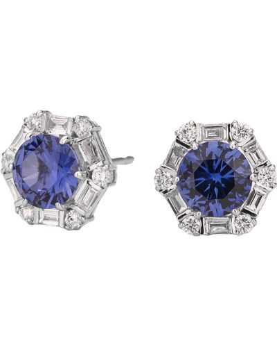 Juvetti Melba Earrings In Blue Sapphire & Diamond