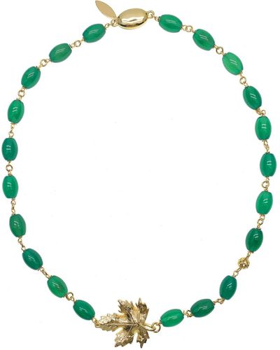 Farra Green Agate With Maple Leave Pendant Necklace