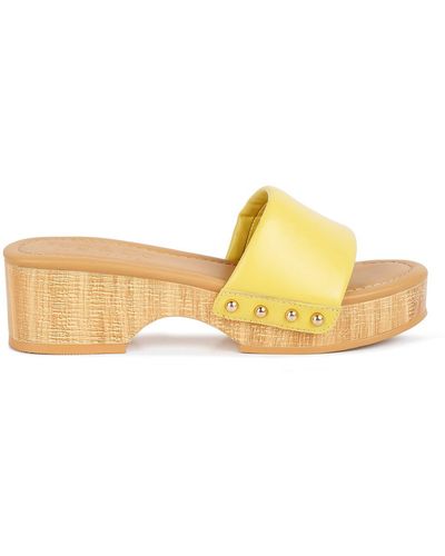 Rag & Co Minny Textured Heel Leather Slip On Sandals - Yellow