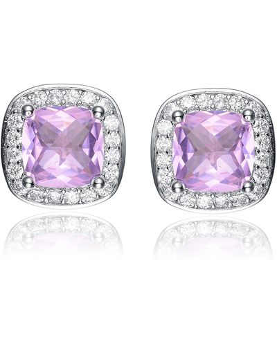 Genevive Jewelry Rachel Glauber White Gold Plated Square Stud Earrings With Pink Cubic Zirconia - Purple