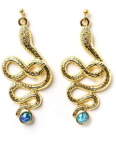 EUNOIA Jewels Lessons Learnt Twisted Gold Snake Earring With Opal - Metallic
