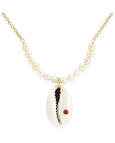 Vintouch Italy Coral & Cowrie Shell Necklace With Pearls - Metallic