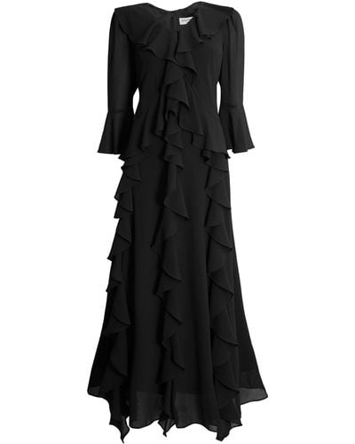 James Lakeland V-neck Chiffon Ruffle Dress In - Black