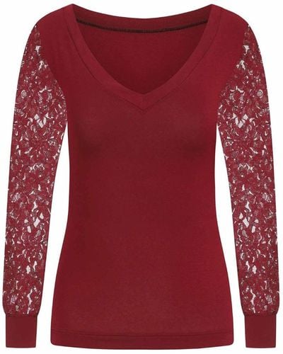 Sophie Cameron Davies Burgundy V-neck Jersey Lace Sleeve Top - Multicolour