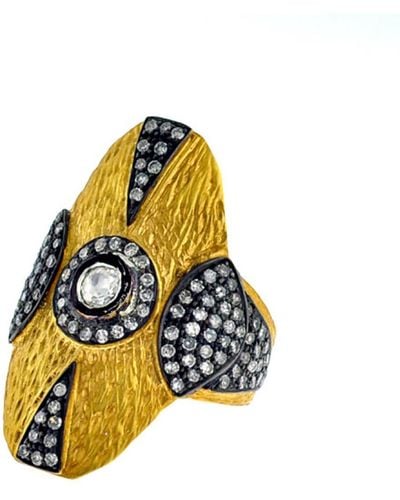 Artisan Solid Yellow Gold Ring Diamond Sterling Silver Fusion Jewelry