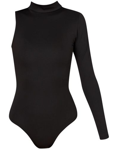 LIA ARAM Asymmetrical Long-sleeved Bodysuit - Black