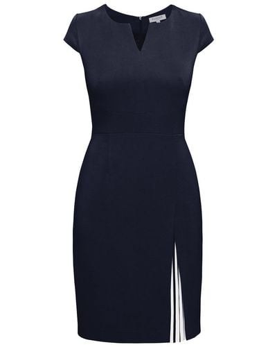 Rumour London Mariana Midnight Stretch Crepe Dress With Capped Shoulder & Pleated Deatail - Blue