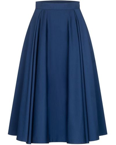 Marianna Déri Navy Pleated Cotton Sateen Skirt - Blue
