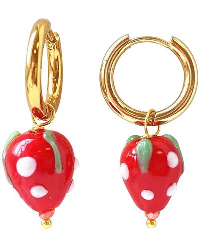 Smilla Brav Murano Glass Strawberry Hoops - Red