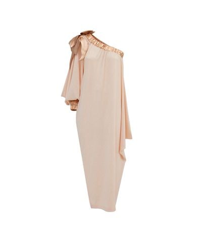 Julia Allert Luxury Elegance One-sleeve Long Dress Rib Knit Peach - Natural