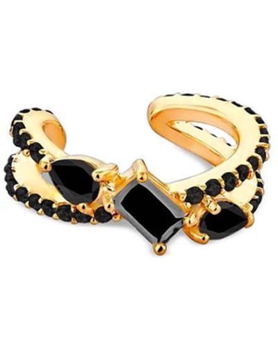 SALLY SKOUFIS Baguette Ear Cuff With Made Black Diamonds In Yellow Gold - Metallic
