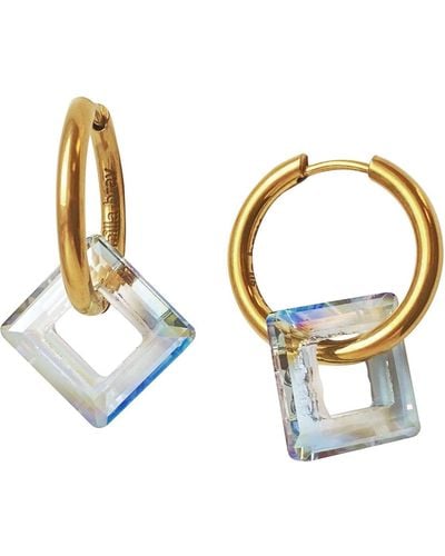 Smilla Brav Rectangle Crystal Hoop Earrings Marlene - Metallic