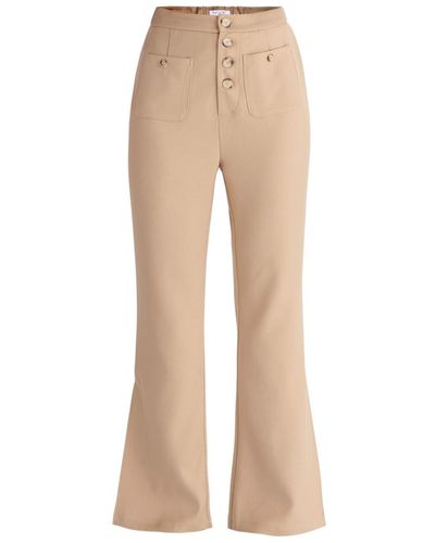 Paisie Neutrals High Waist Flare Pants In - Natural