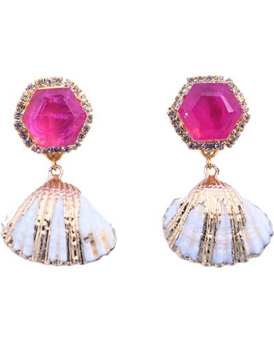 The Pink Reef Tourmaline Shell Dangles - Pink
