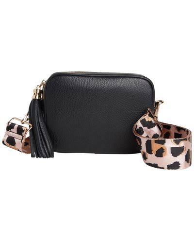 Betsy & Floss Verona Crossbody Tassel Bag With Light Leopard Strap - Black