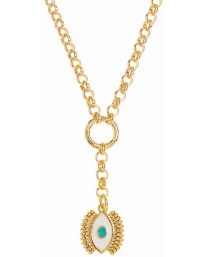 Patroula Jewellery Turquoise Evil Eye On Gold Belcher Chain Necklace - Metallic