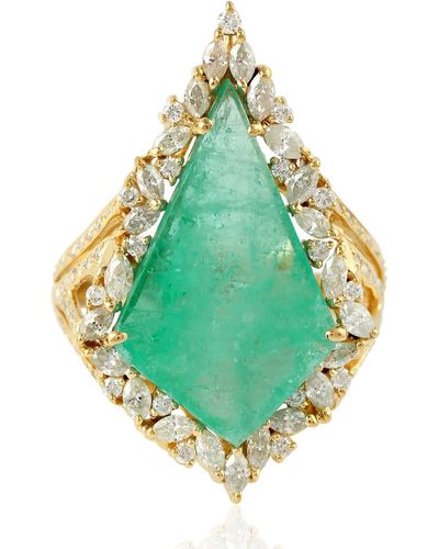 Artisan Natural Emerald Marquise Diamond Dangle Cocktail Ring Yellow Gold Jewelry - Green